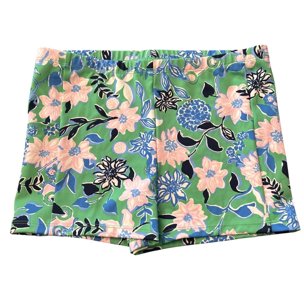 Lilly Pulitzer Luxletic Shorts Size XL Bright Green Floral Preppy Stretch